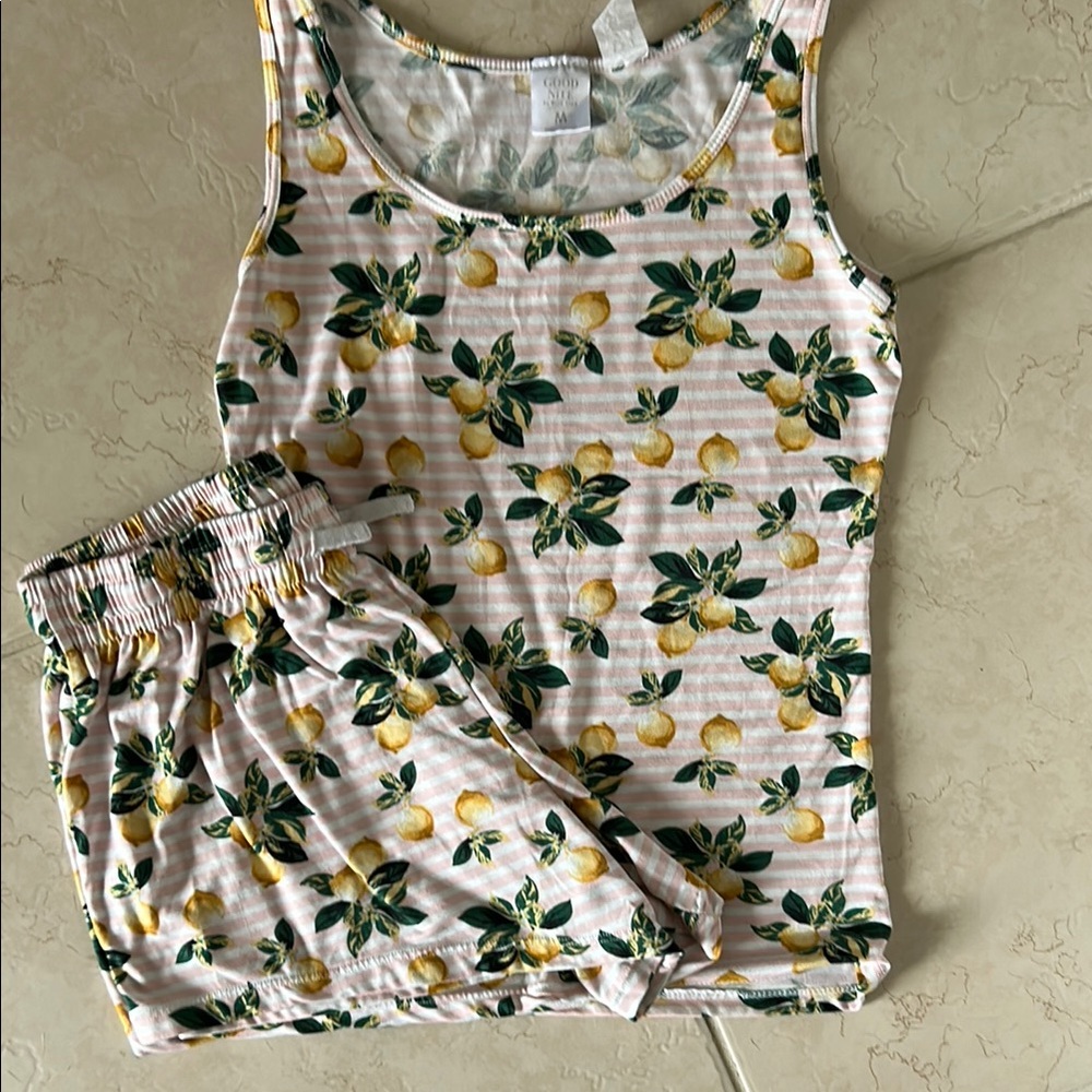 Yellow and Green Floral Pajama Set Intimates & Sleepwear